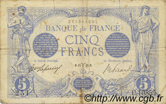 5 Francs BLEU FRANCIA  1916 F.02.37 BC+