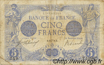 5 Francs BLEU FRANCIA  1916 F.02.37 q.BB