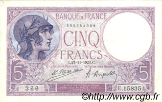 5 Francs FEMME CASQUÉE FRANCE  1923 F.03.07 VF