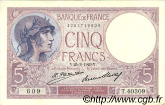 5 Francs FEMME CASQUÉE FRANCE  1929 F.03.13 XF