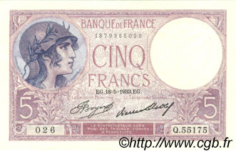 5 Francs FEMME CASQUÉE FRANCE  1933 F.03.17 XF-