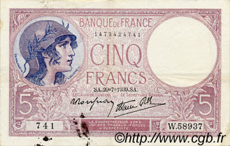 5 Francs FEMME CASQUÉE modifié FRANCIA  1939 F.04.02 q.SPL