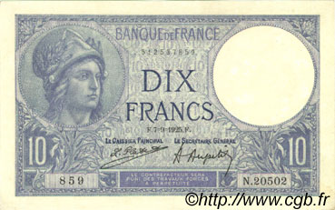 10 Francs MINERVE FRANCE  1925 F.06.09 XF-