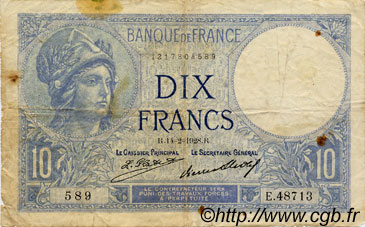 10 Francs MINERVE FRANCIA  1928 F.06.13 q.MB