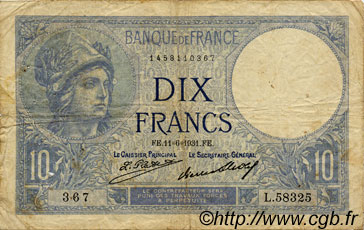 10 Francs MINERVE FRANCE  1931 F.06.15 B+