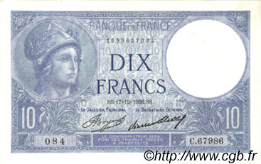 10 Francs MINERVE FRANCE  1936 F.06.17 AU+