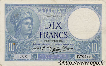 10 Francs MINERVE modifié FRANCIA  1939 F.07.05 BB