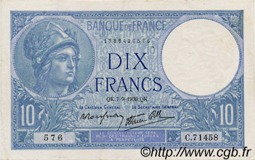 10 Francs MINERVE modifié FRANCE  1939 F.07.06 VF+
