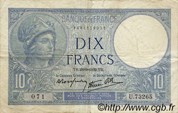 10 Francs MINERVE modifié FRANCE  1939 F.07.09 F