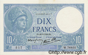 10 Francs MINERVE modifié FRANCIA  1940 F.07.15 EBC+
