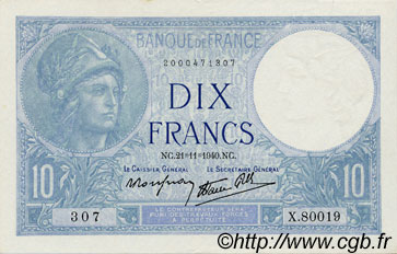 10 Francs MINERVE modifié FRANCIA  1940 F.07.21 SC