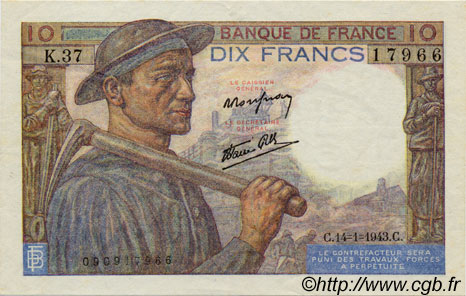10 Francs MINEUR FRANCIA  1941 F.08 SPL