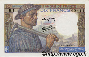 10 Francs MINEUR FRANCIA  1941 F.08.01 SC