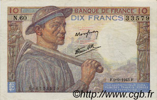 10 Francs MINEUR FRANKREICH  1943 F.08.09 SS