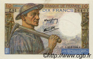 10 Francs MINEUR FRANCIA  1944 F.08.12 SPL+