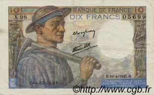 10 Francs MINEUR FRANCIA  1945 F.08.13 q.SPL