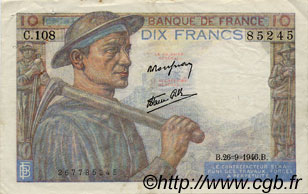 10 Francs MINEUR FRANCE  1946 F.08.15 VF