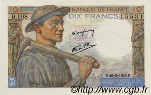 10 Francs MINEUR FRANCIA  1946 F.08.15 q.FDC