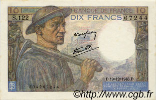 10 Francs MINEUR FRANCE  1946 F.08.16 XF+