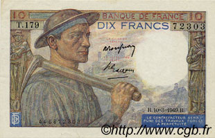 10 Francs MINEUR FRANCIA  1949 F.08.20 AU+