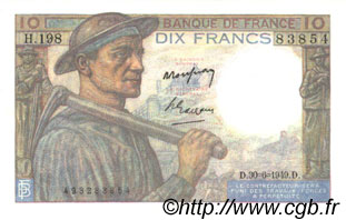 10 Francs MINEUR FRANKREICH  1949 F.08.22 fST+