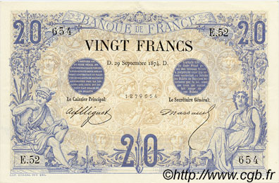 20 Francs NOIR FRANCIA  1874 F.09.01 SPL+