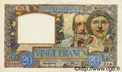 20 Francs TRAVAIL ET SCIENCE FRANCIA  1941 F.12.17 SC