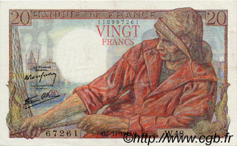 20 Francs PÊCHEUR FRANCIA  1942 F.13.04 SPL a AU