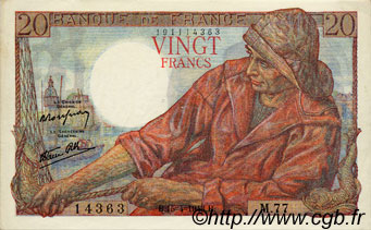 20 Francs PÊCHEUR FRANCIA  1943 F.13.06 MBC+ a EBC