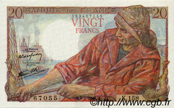 20 Francs PÊCHEUR FRANKREICH  1947 F.13.11 VZ+