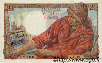 20 Francs PÊCHEUR FRANKREICH  1947 F.13.11 fST