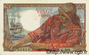 20 Francs PÊCHEUR FRANCIA  1949 F.13.14 q.AU