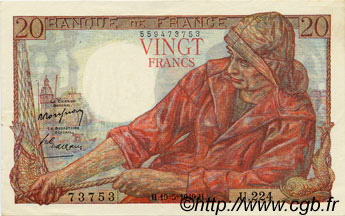 20 Francs PÊCHEUR FRANKREICH  1949 F.13.15 VZ+