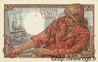 20 Francs PÊCHEUR FRANKREICH  1949 F.13.16 VZ+