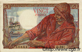 20 Francs PÊCHEUR FRANKREICH  1950 F.13.17 SS