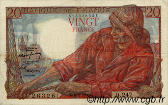 20 Francs PÊCHEUR FRANKREICH  1950 F.13.17a SS