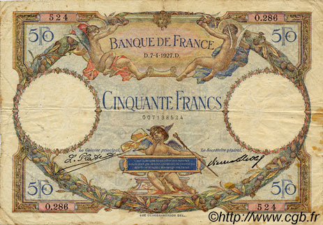 50 Francs LUC OLIVIER MERSON FRANCE  1927 F.15.01 F-