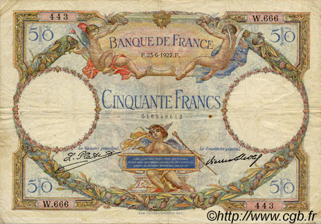 50 Francs LUC OLIVIER MERSON FRANCE  1927 F.15.01 F+