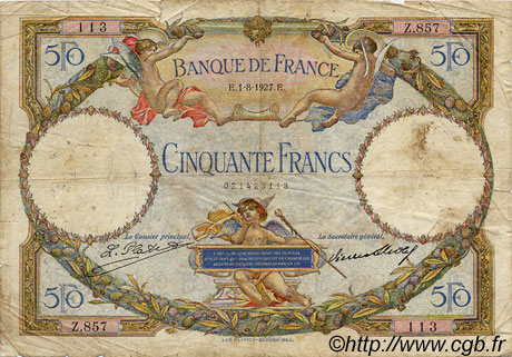 50 Francs LUC OLIVIER MERSON FRANCIA  1927 F.15.01 q.MB