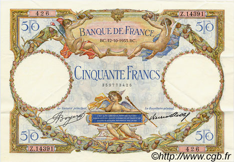 50 Francs LUC OLIVIER MERSON type modifié FRANCIA  1933 F.16.04 SPL+
