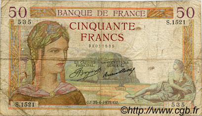 50 Francs CÉRÈS FRANKREICH  1935 F.17.08 SGE