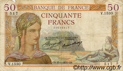 50 Francs CÉRÈS FRANCIA  1935 F.17.08 RC a BC
