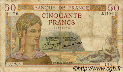 50 Francs CÉRÈS FRANCE  1935 F.17.09 VG