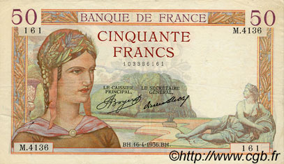 50 Francs CÉRÈS FRANCIA  1936 F.17.24 q.SPL