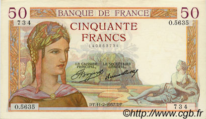 50 Francs CÉRÈS FRANCE  1937 F.17.34 XF