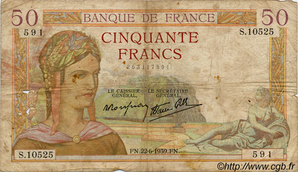 50 Francs CÉRÈS modifié FRANCIA  1937 F.18 RC