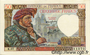 50 Francs JACQUES CŒUR FRANCIA  1940 F.19.04 AU