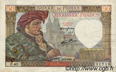 50 Francs JACQUES CŒUR FRANKREICH  1941 F.19.06 SS