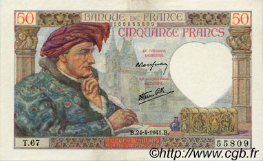 50 Francs JACQUES CŒUR FRANCIA  1941 F.19.09 AU