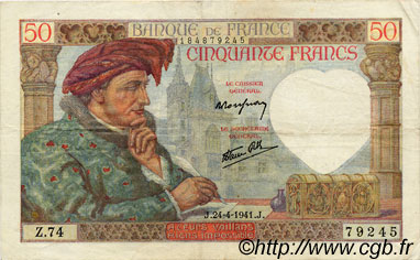 50 Francs JACQUES CŒUR FRANCIA  1941 F.19.09 q.SPL